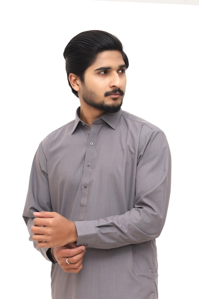 Men’s Steel Grey Cotton & Wash Wear Wrinkle-Free Shalwar Kameez