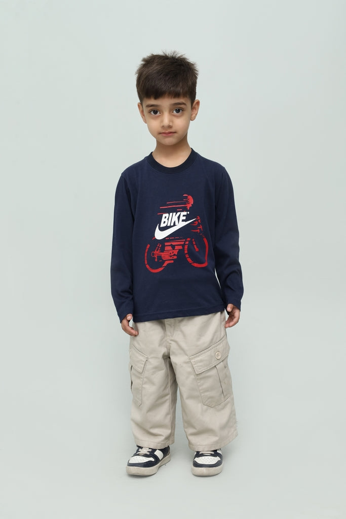 Kids Navy Blue Long Sleeve Graphic T-Shirt