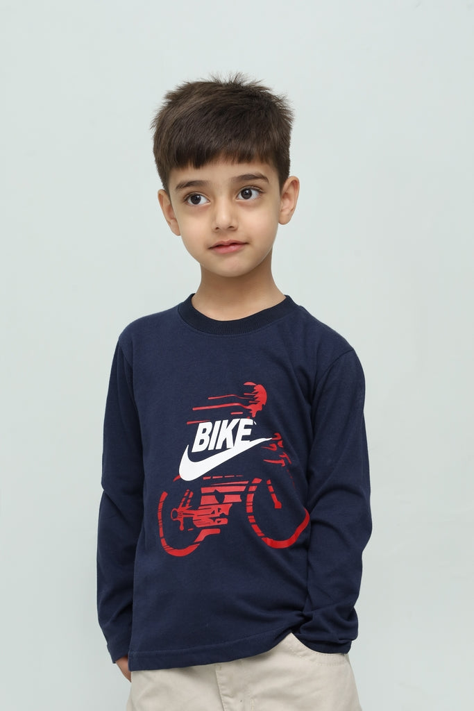 Kids Navy Blue Long Sleeve Graphic T-Shirt