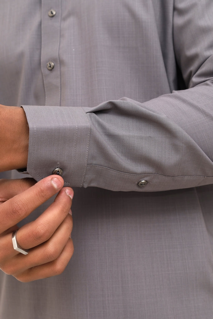 Men’s Steel Grey Cotton & Wash Wear Wrinkle-Free Shalwar Kameez