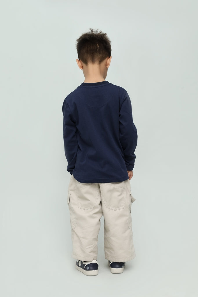 Kids Navy Blue Long Sleeve Graphic T-Shirt