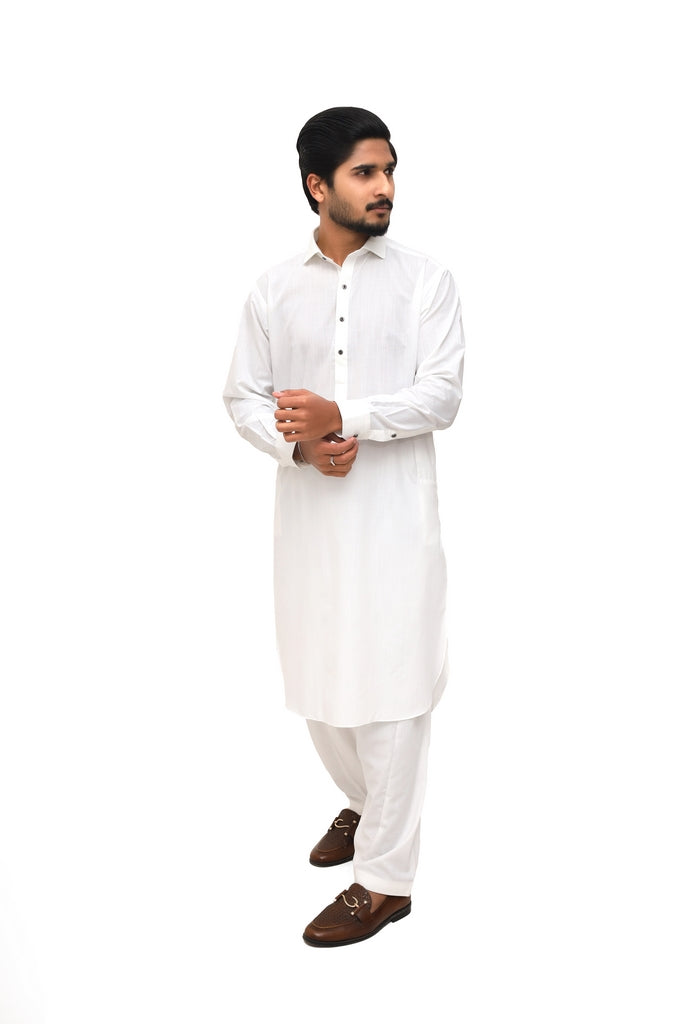 Men’s Classic White Cotton & Wash Wear Wrinkle-Free Shalwar Kameez