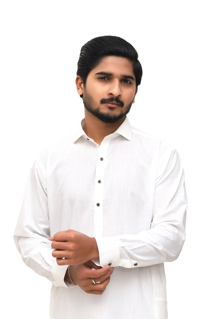 Men’s Classic White Cotton & Wash Wear Wrinkle-Free Shalwar Kameez