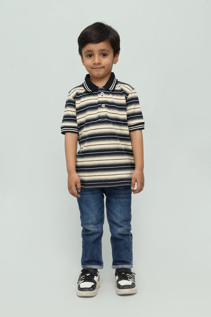 Kids Beige with Black Stripes Polo Shirt