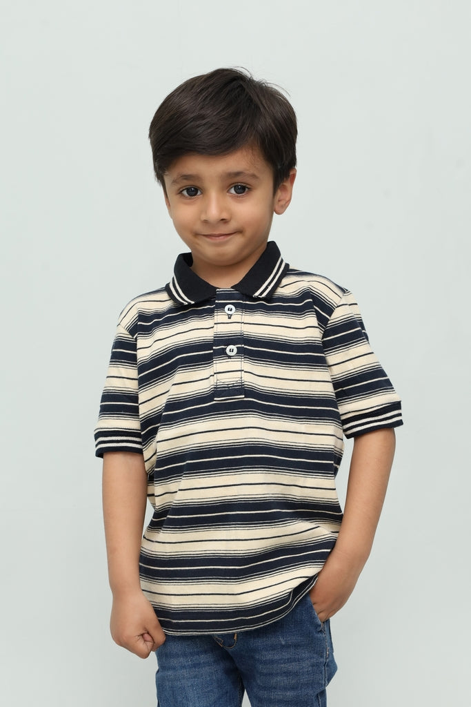 Kids Beige with Black Stripes Polo Shirt