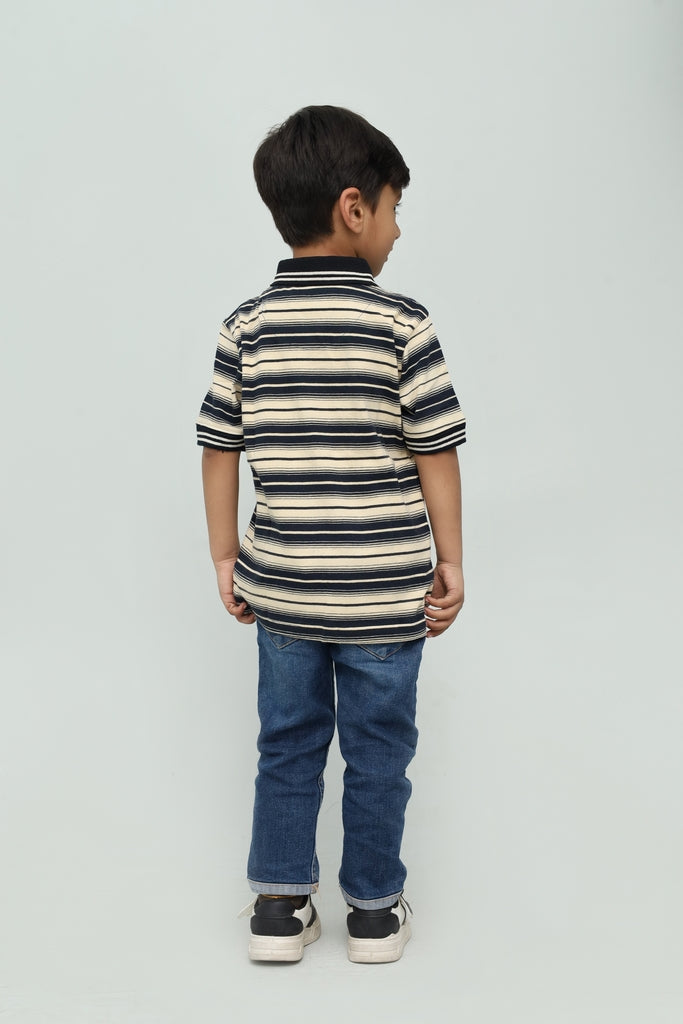 Kids Beige with Black Stripes Polo Shirt
