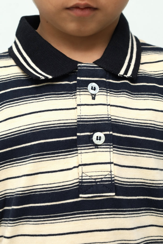 Kids Beige with Black Stripes Polo Shirt