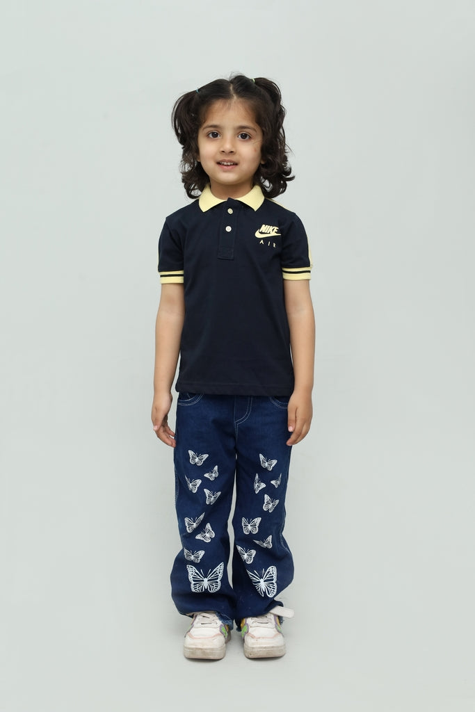 Kids Navy Blue with Yellow Collar Polo Shirt