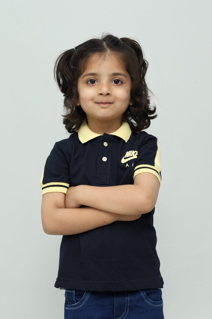 Kids Navy Blue with Yellow Collar Polo Shirt
