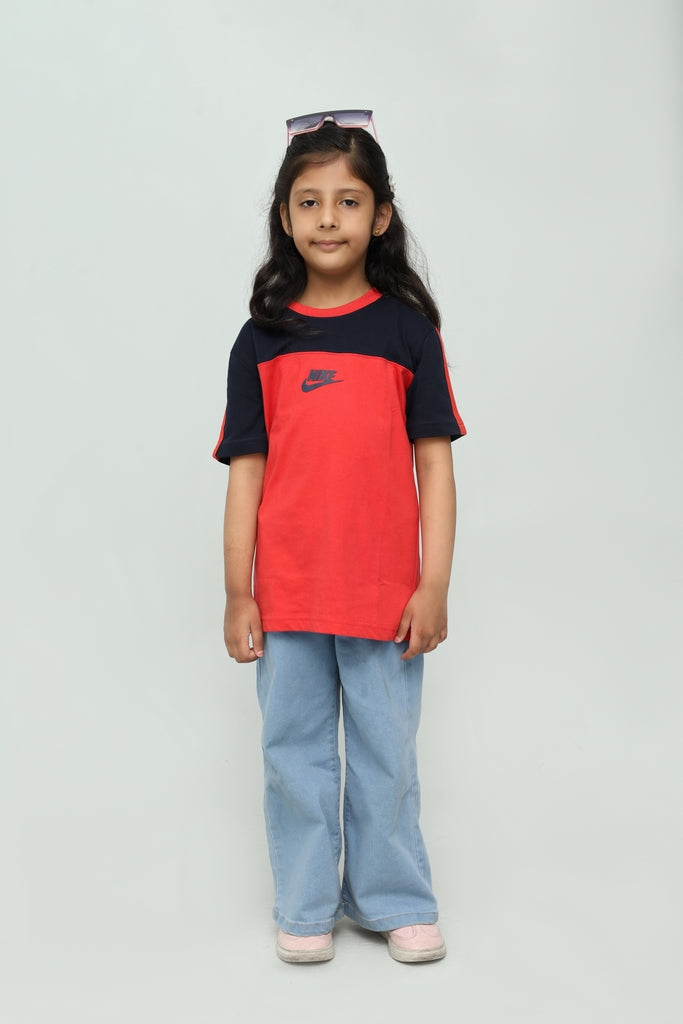 Kids Red with Navy Panel T-Shirt