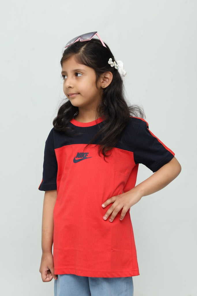 Kids Red with Navy Panel T-Shirt