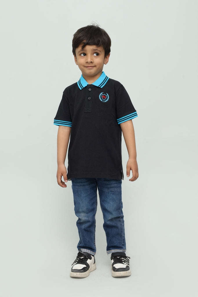 Kids Black with Blue Stripes Polo Shirt