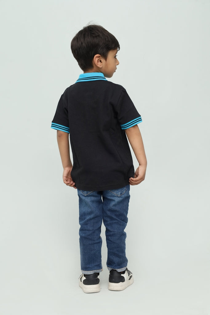 Kids Black with Blue Stripes Polo Shirt