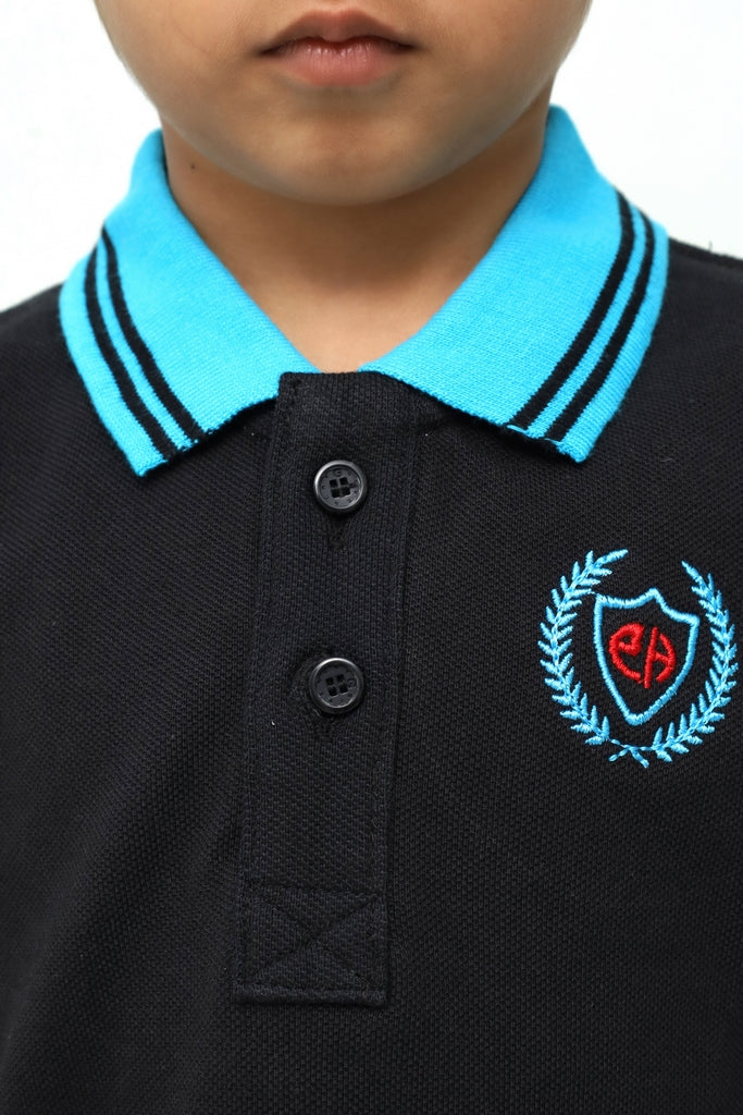 Kids Black with Blue Stripes Polo Shirt