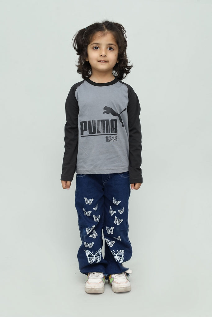 Kids Grey & Black Graphic Long Sleeve T-Shirt