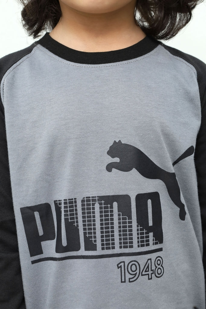 Kids Grey & Black Graphic Long Sleeve T-Shirt