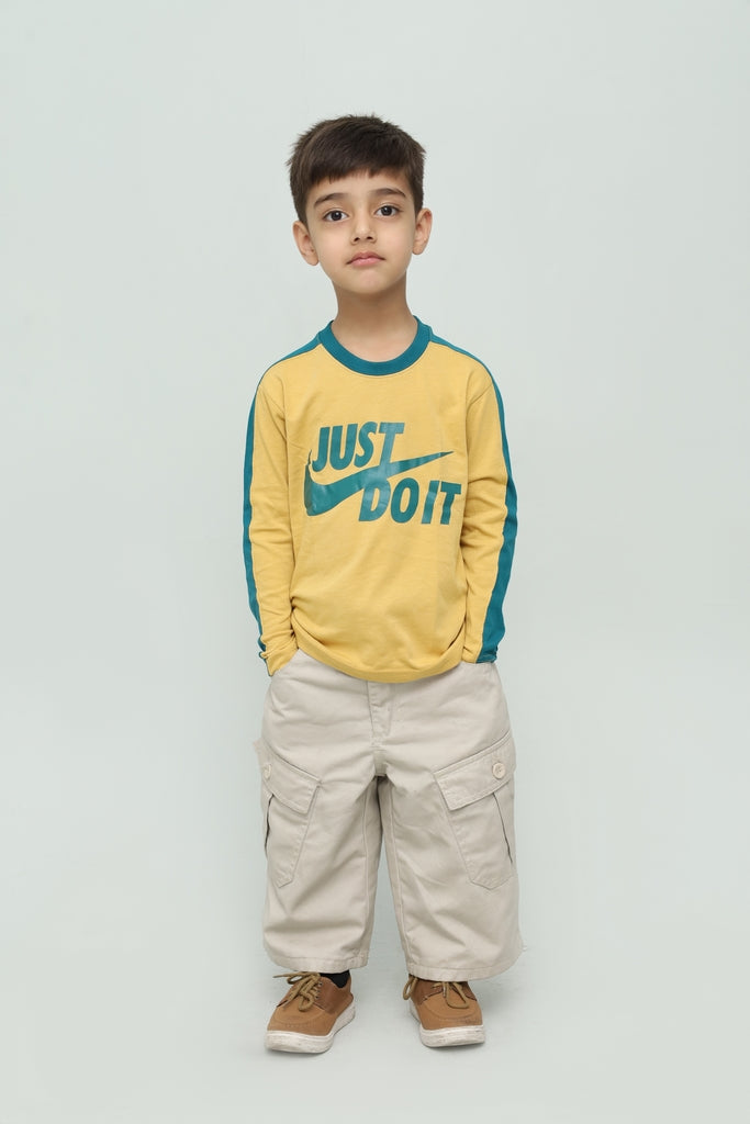 Kids Mustard & Teal Graphic Long Sleeve T-Shirt