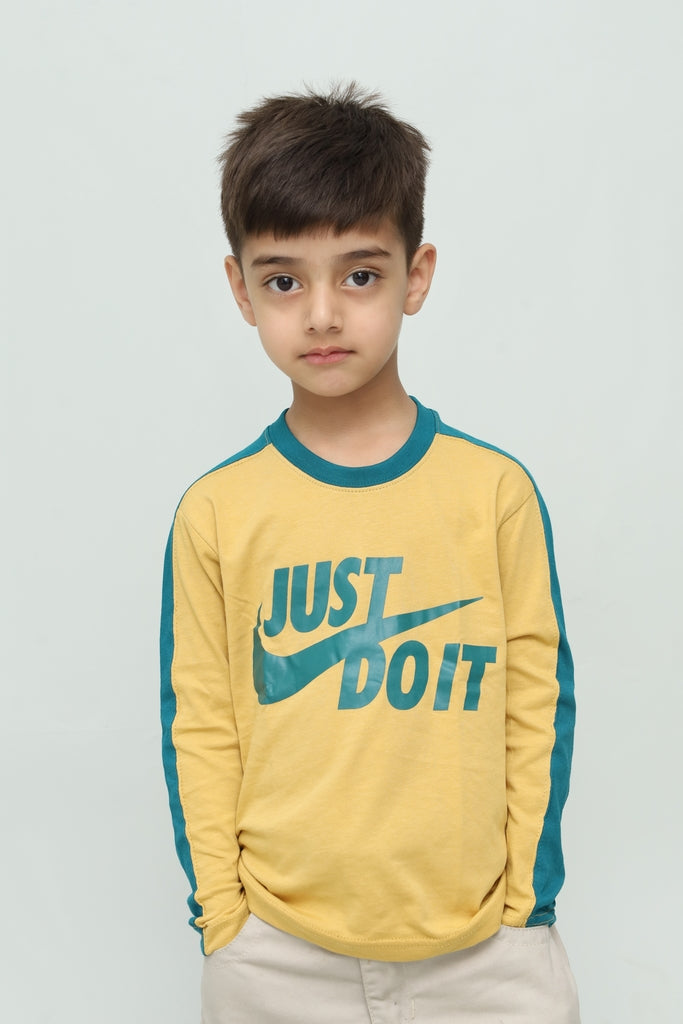 Kids Mustard & Teal Graphic Long Sleeve T-Shirt