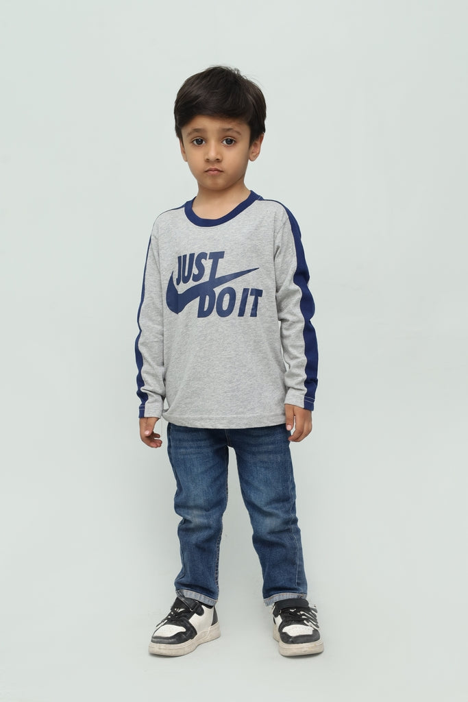 Kids Grey & Navy Graphic Long Sleeve T-Shirt