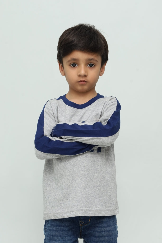 Kids Grey & Navy Graphic Long Sleeve T-Shirt