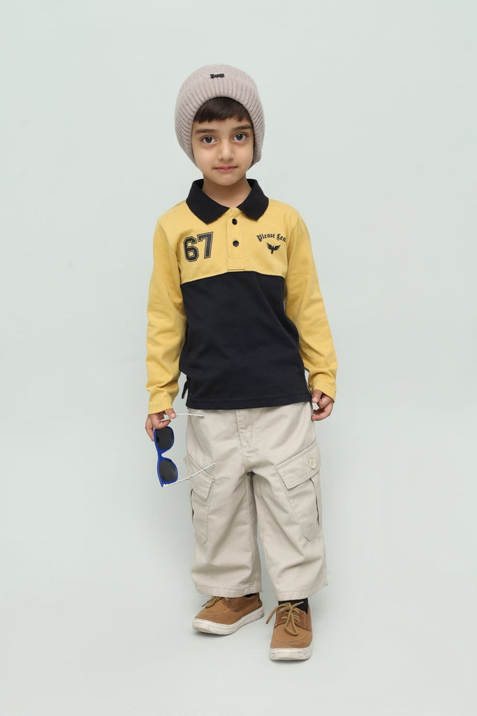 Kids Mustard & Black Long Sleeve Polo Shirt