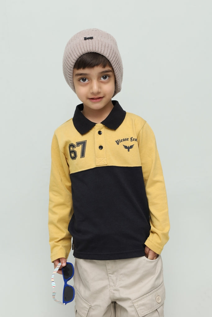 Kids Mustard & Black Long Sleeve Polo Shirt