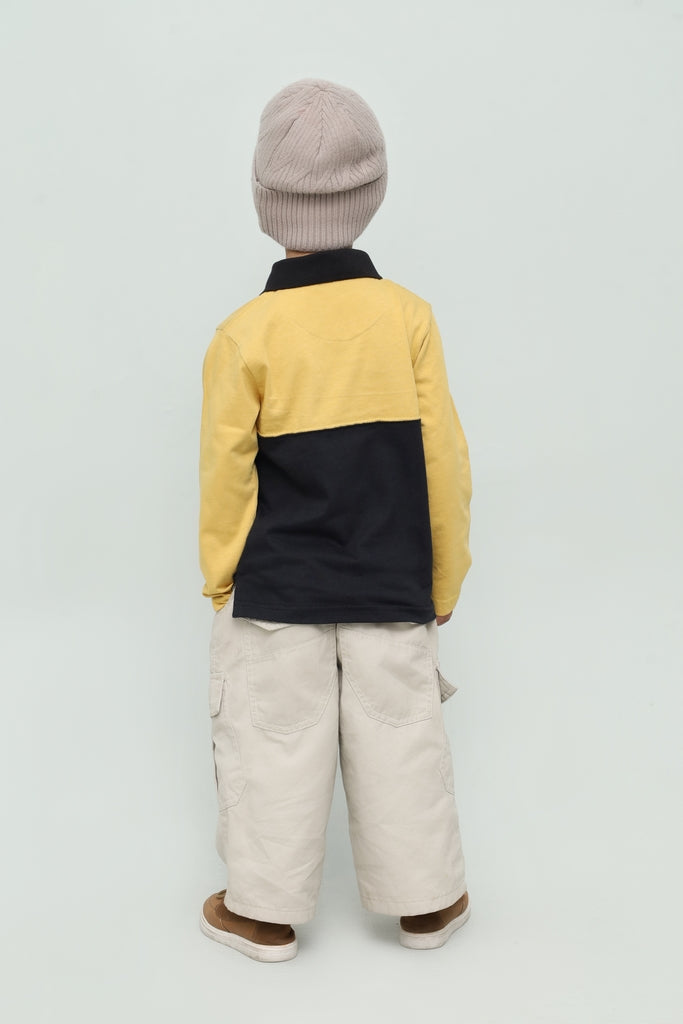 Kids Mustard & Black Long Sleeve Polo Shirt