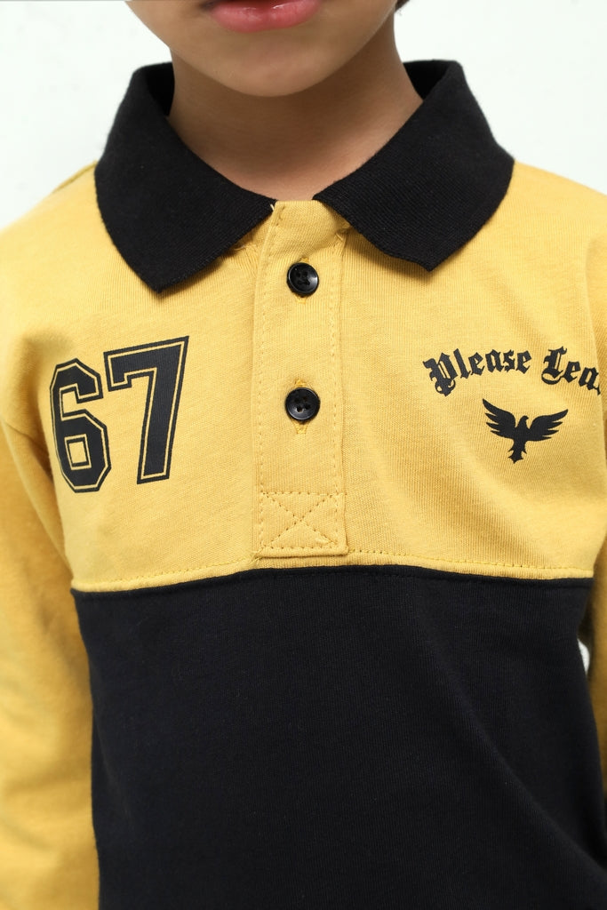 Kids Mustard & Black Long Sleeve Polo Shirt