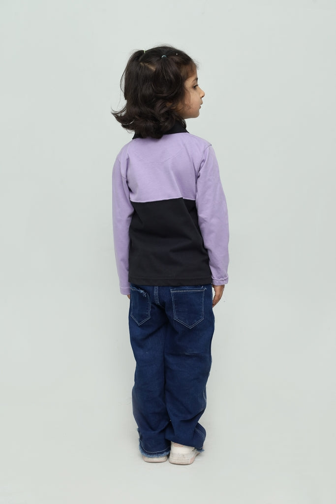 Kids Lavender & Black Long Sleeve Polo Shirt