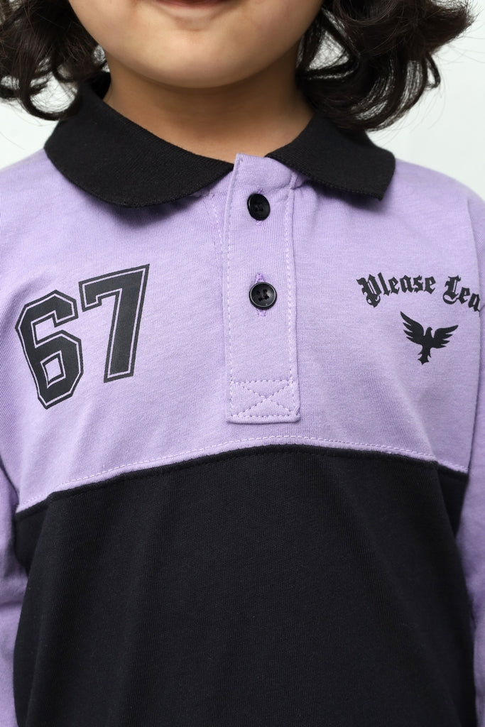 Kids Lavender & Black Long Sleeve Polo Shirt