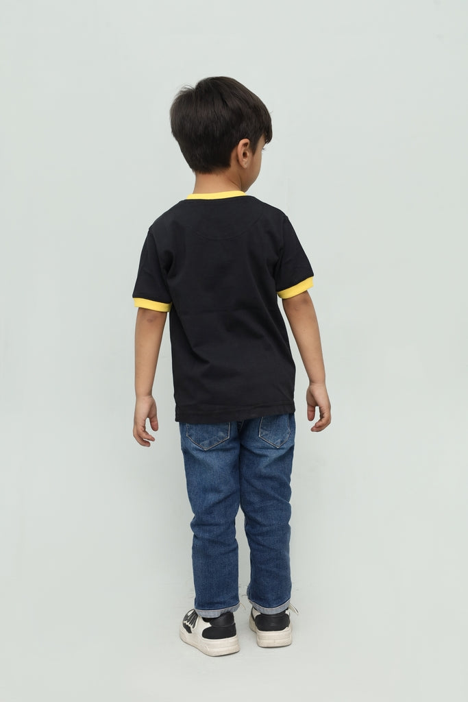 Kids Black with Yellow  Graphic T-Shirt