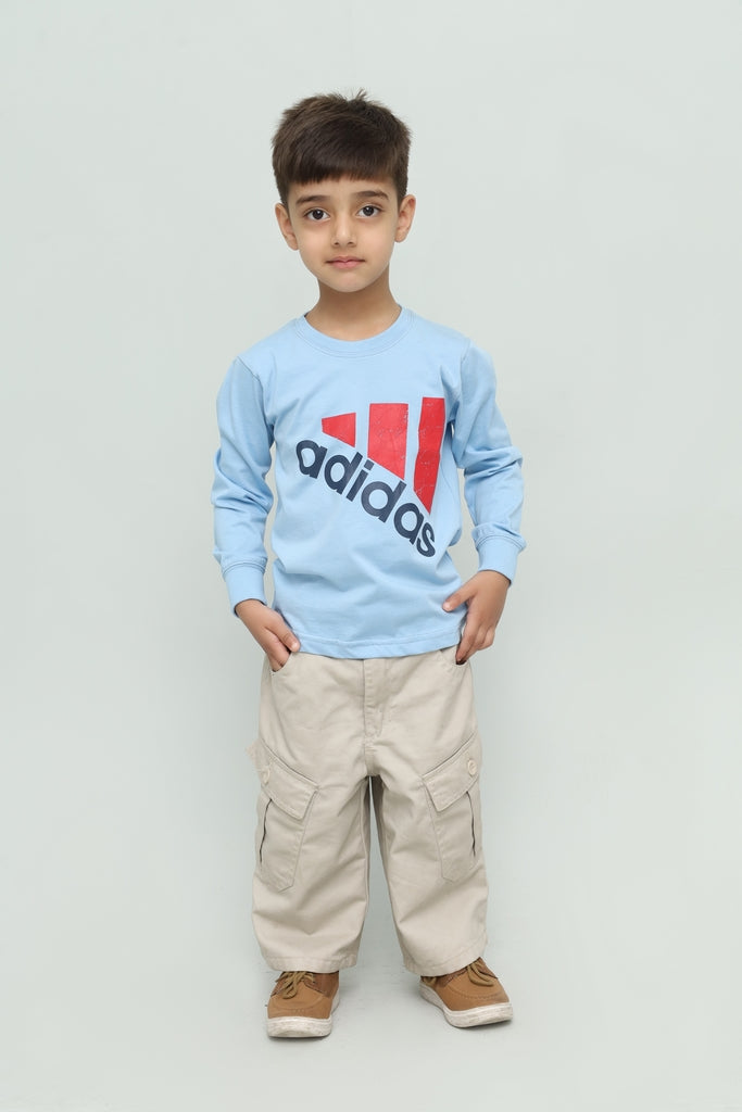 Kids Sky Blue Graphic Long Sleeve T-Shirt