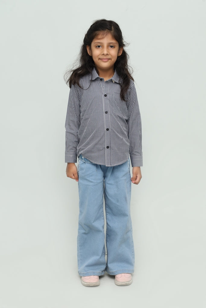 Kids Black & White Checkered Casual Shirt