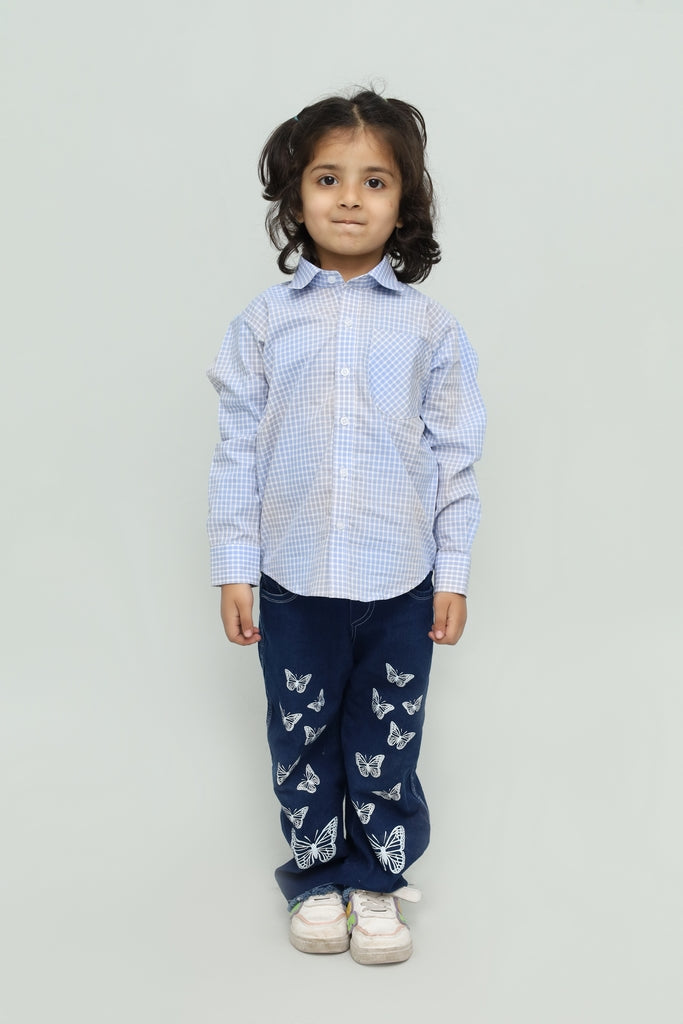 Kids Light Blue Checkered Casual Shirt