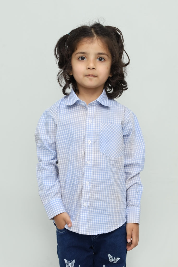 Kids Light Blue Checkered Casual Shirt