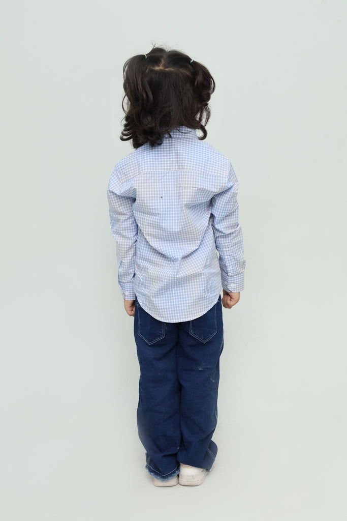 Kids Light Blue Checkered Casual Shirt