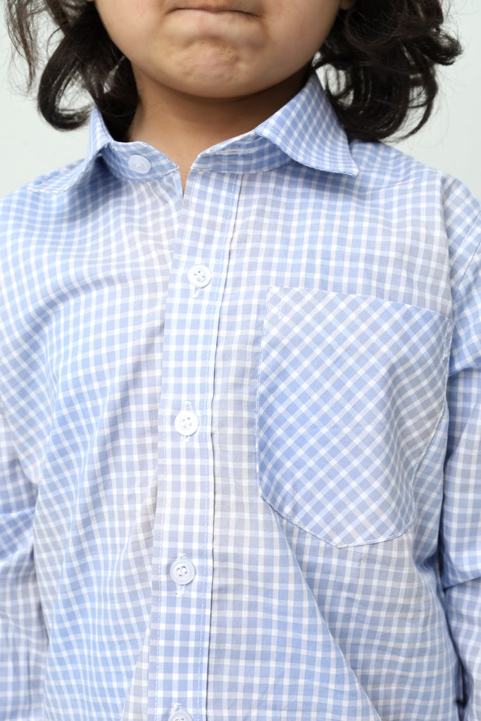 Kids Light Blue Checkered Casual Shirt