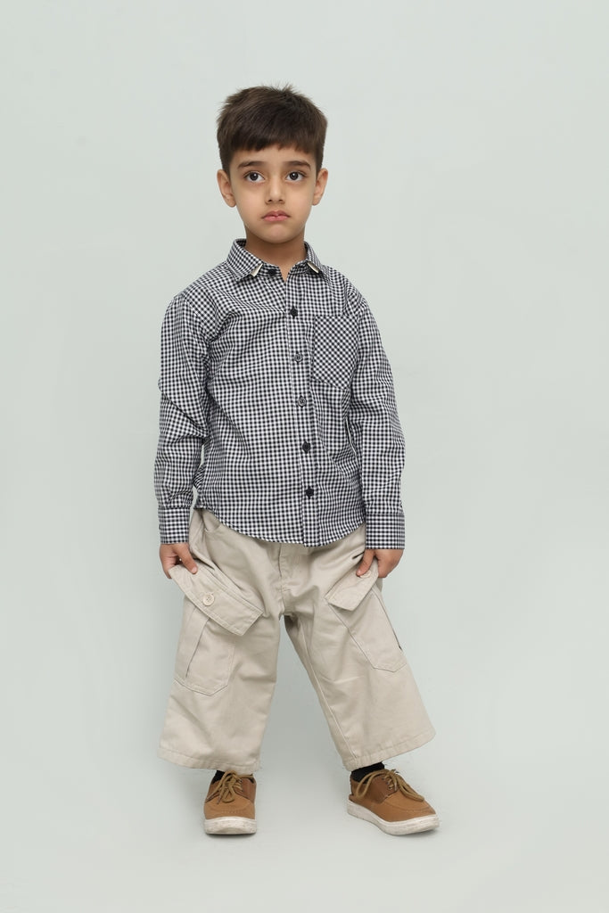 Kids Black & White Small Check Casual Shirt