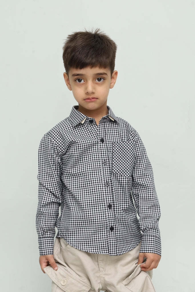 Kids Black & White Small Check Casual Shirt
