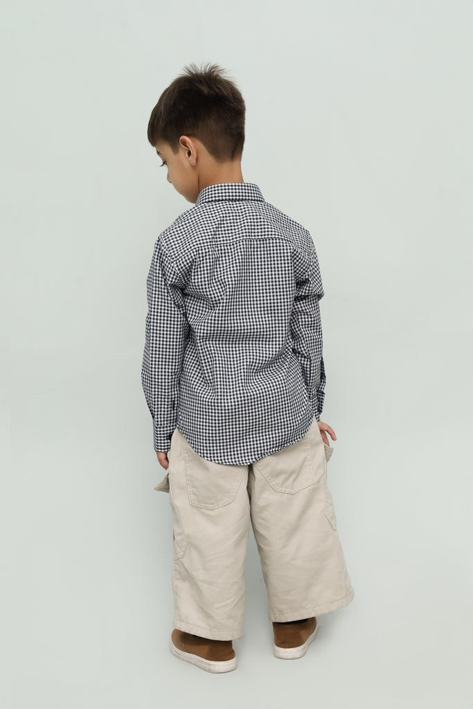 Kids Black & White Small Check Casual Shirt