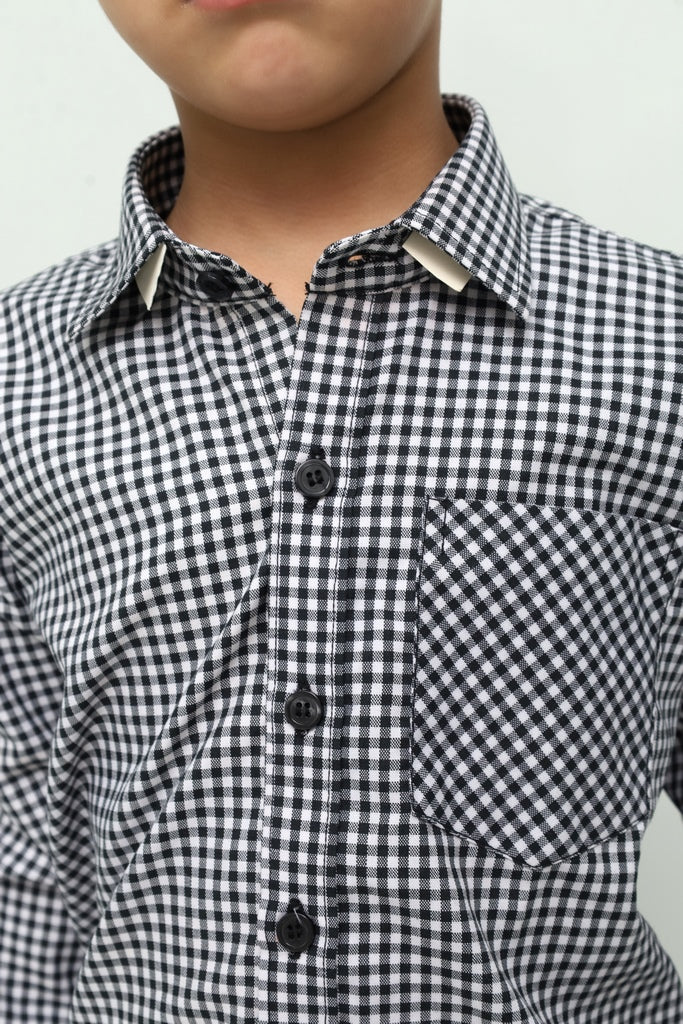 Kids Black & White Small Check Casual Shirt
