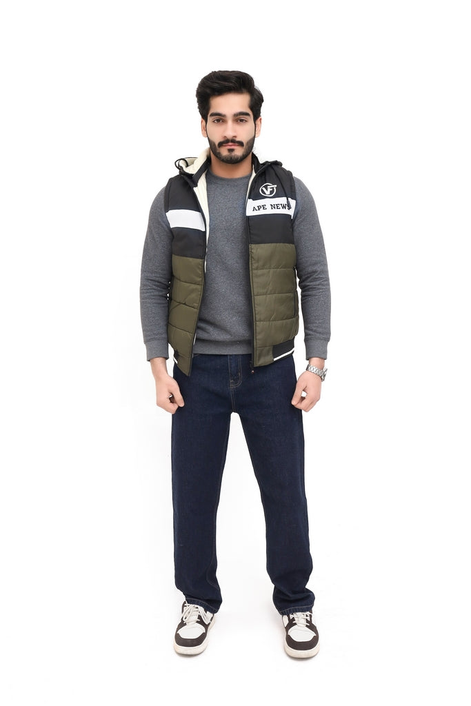 Men’s Black & Olive Green Half Sleeve Jacket