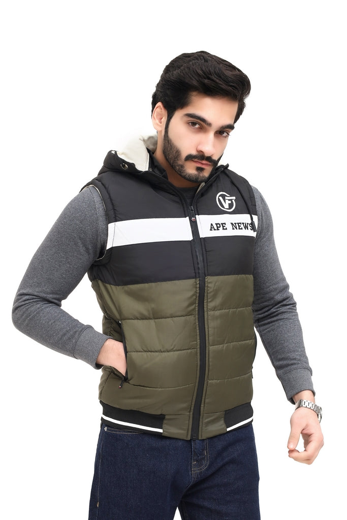 Men’s Black & Olive Green Half Sleeve Jacket