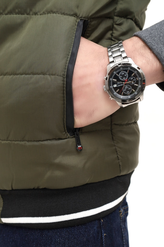 Men’s Black & Olive Green Half Sleeve Jacket