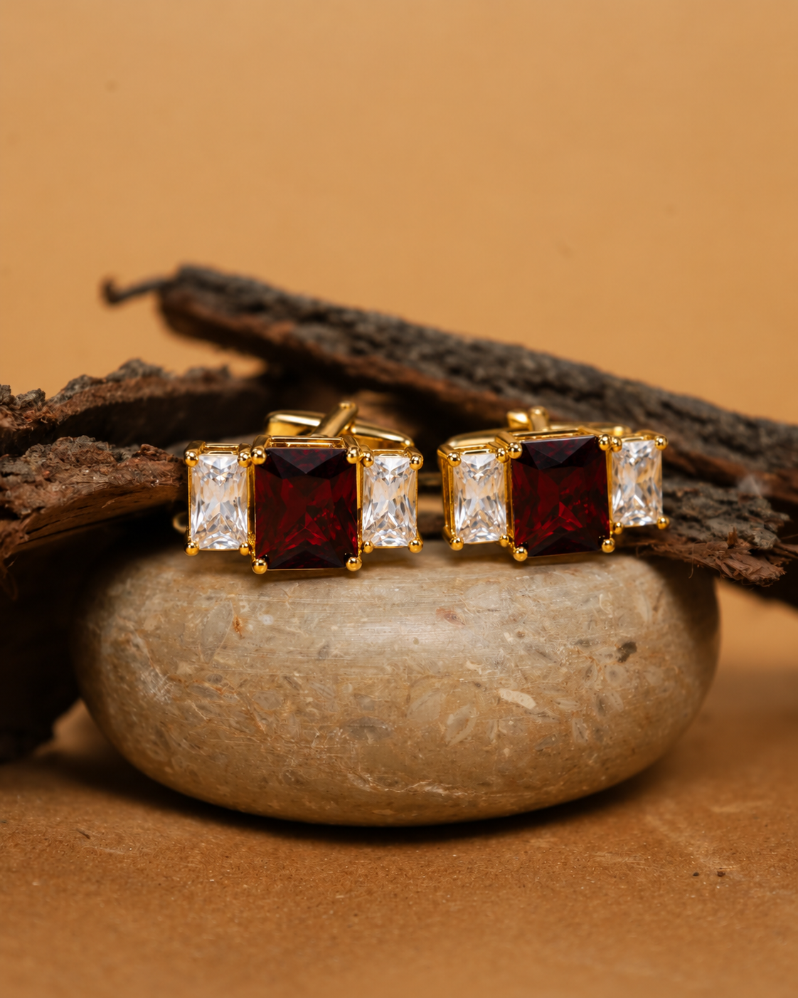 Gold-Tone Square Red Cluster Cufflinks