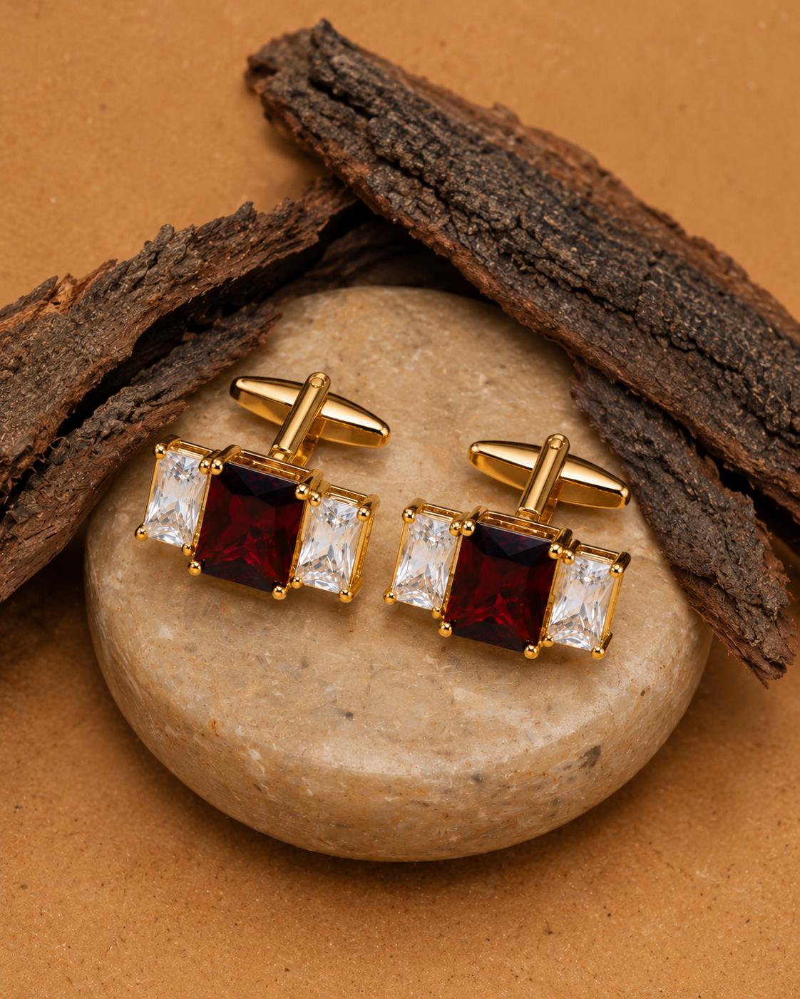 Gold-Tone Square Red Cluster Cufflinks